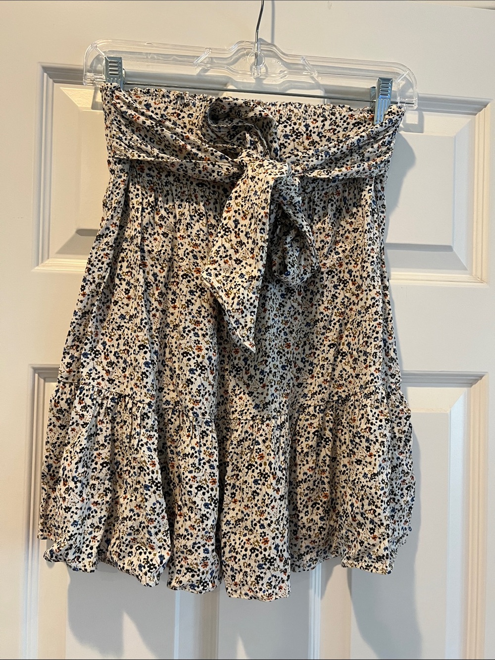 Madewell Cream Floral Tie-Waist Tiered Skirt